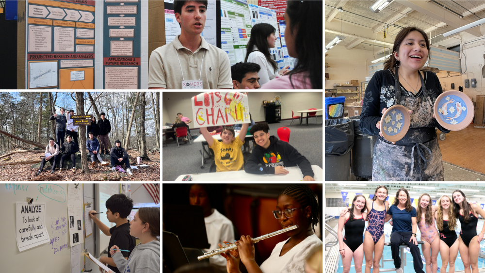 a collage of photos including students participating in different events and activities